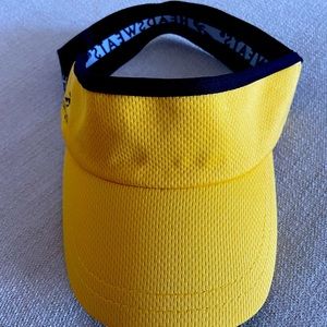 Bright yellow Headsweats performance running visor with terry sweatband